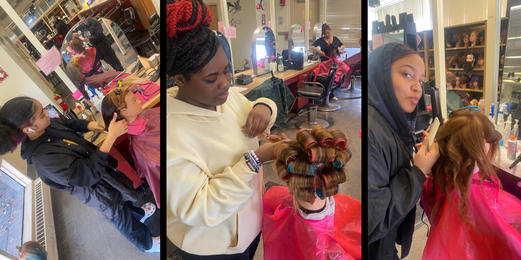 MP Cosmetology students practice styling curly hair